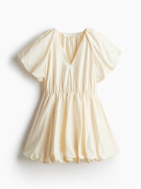 H&M Cream Puff-Sleeve Bubble Hem Mini Dress (Size S)